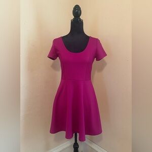 Forever 21 Magenta Fit-and-Flare Scoop Neck Mini Dress